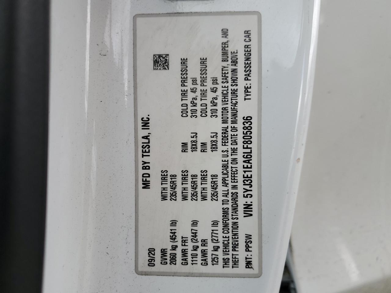 2020 TESLA MODEL 3
