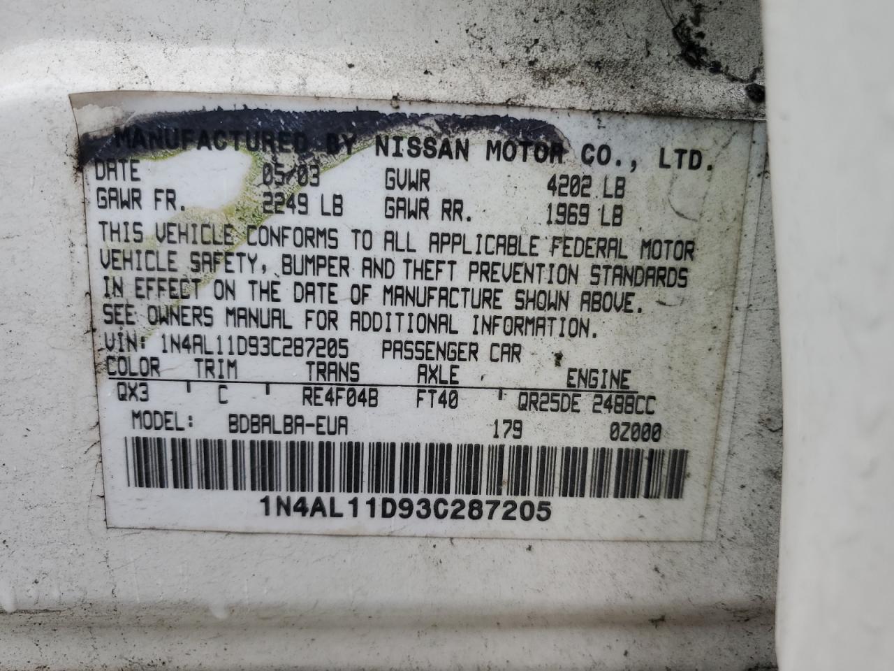2003 NISSAN ALTIMA