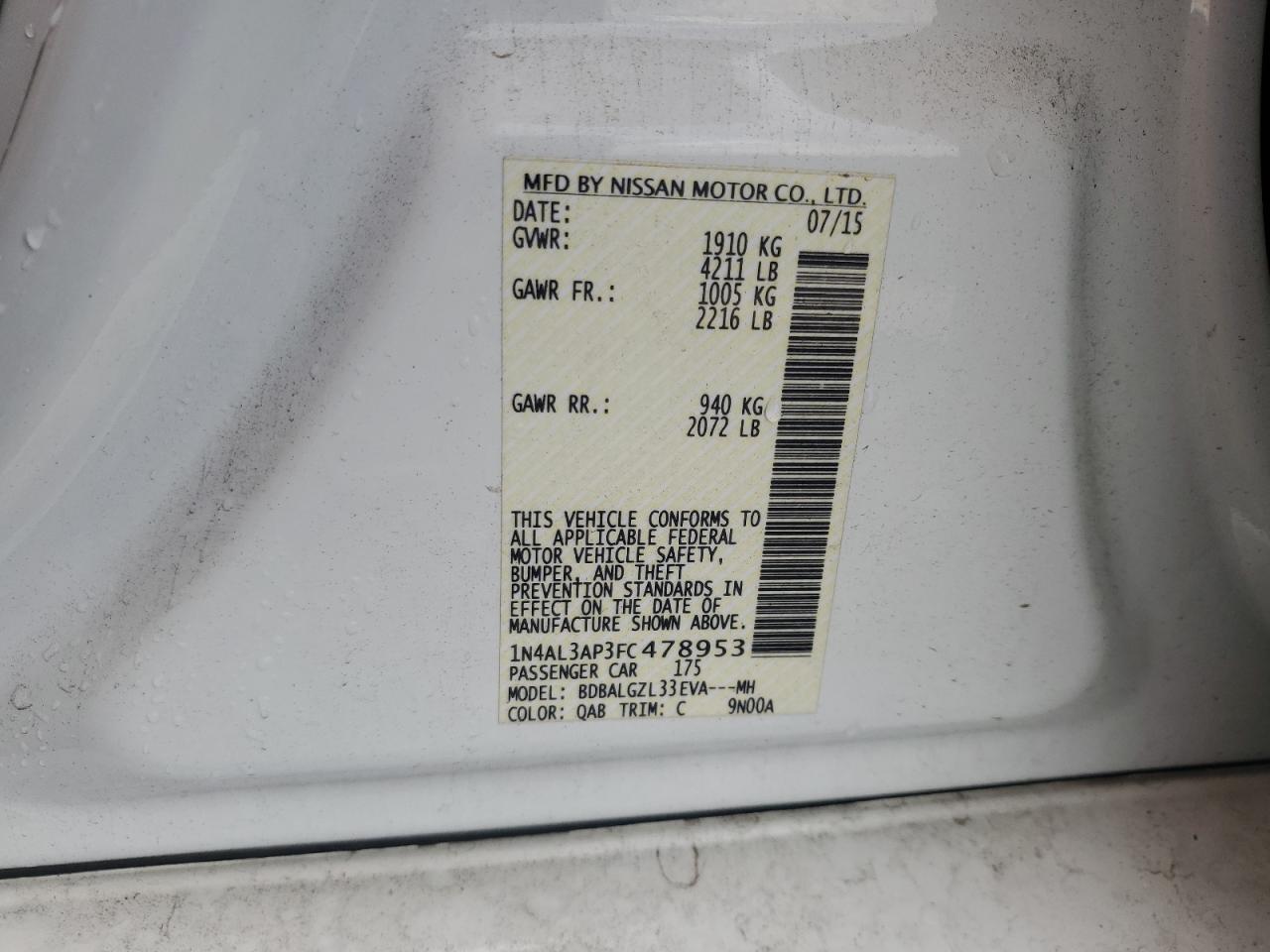 2015 NISSAN ALTIMA