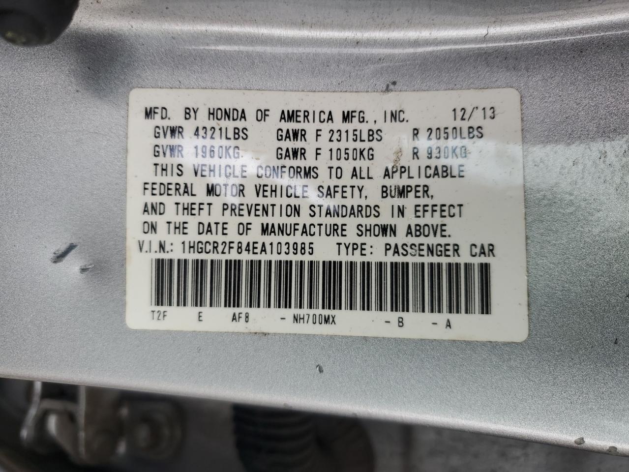 2014 HONDA ACCORD