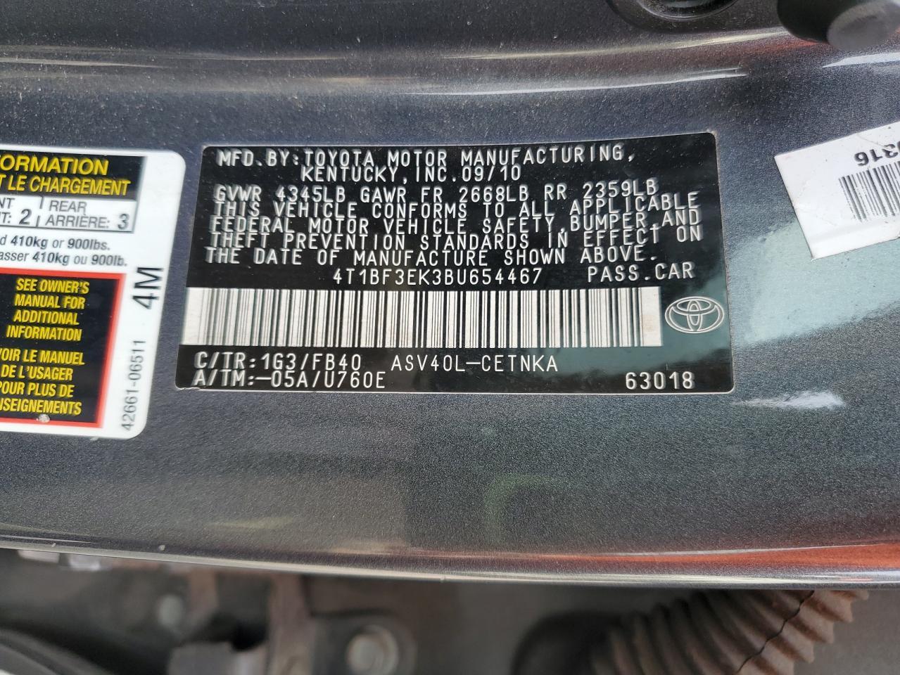 2011 TOYOTA CAMRY