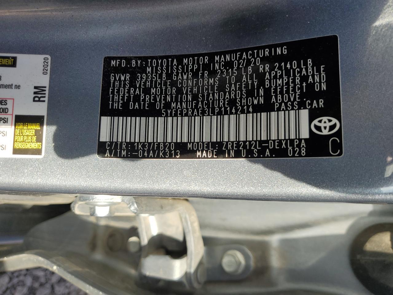 2020 TOYOTA COROLLA