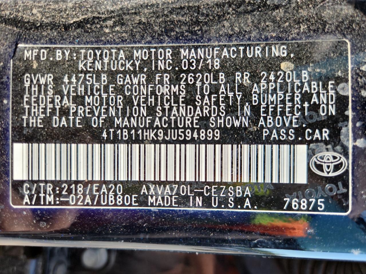 2018 TOYOTA CAMRY