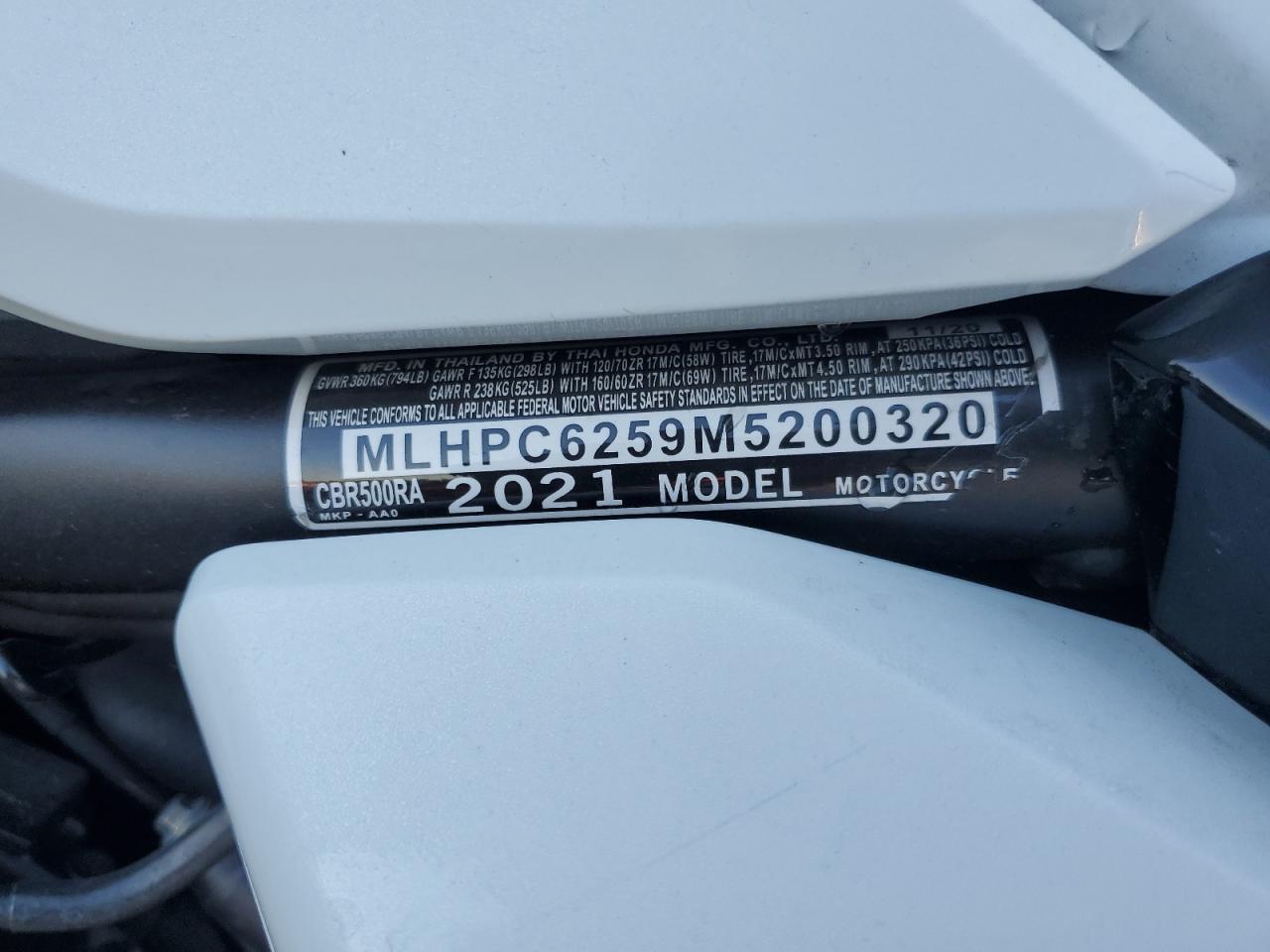 2021 HONDA Cbr500