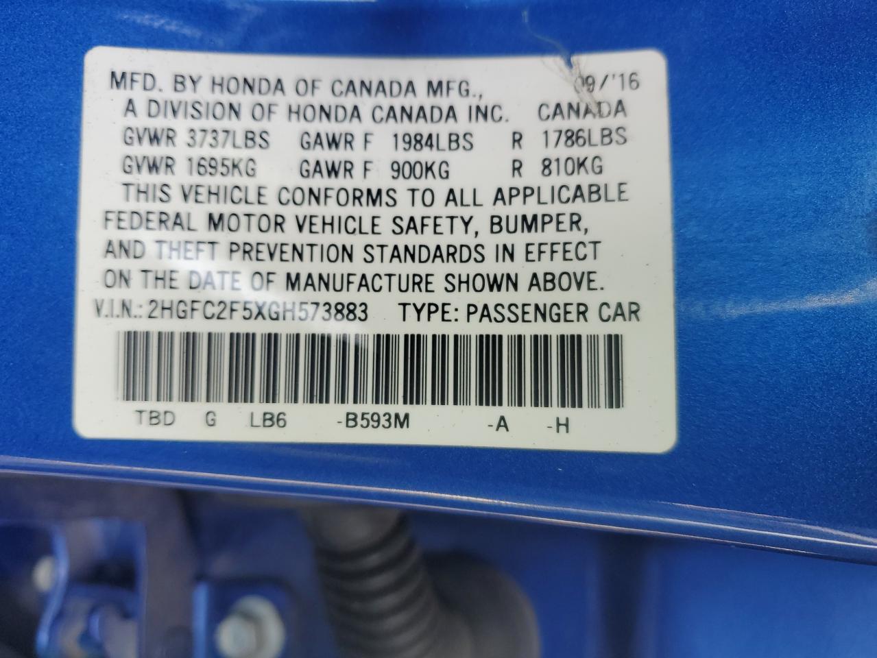 2016 HONDA CIVIC