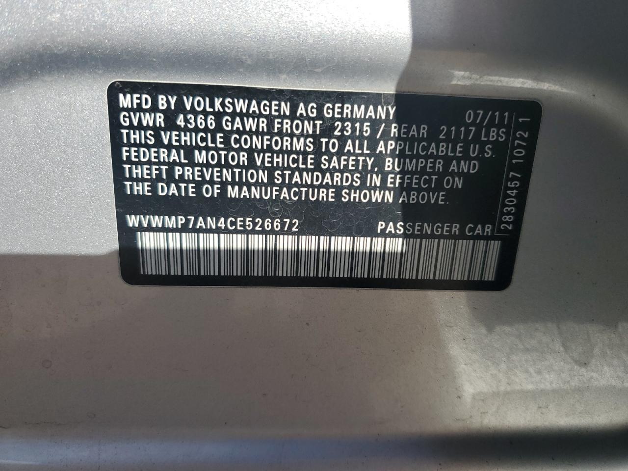 2012 VOLKSWAGEN CC