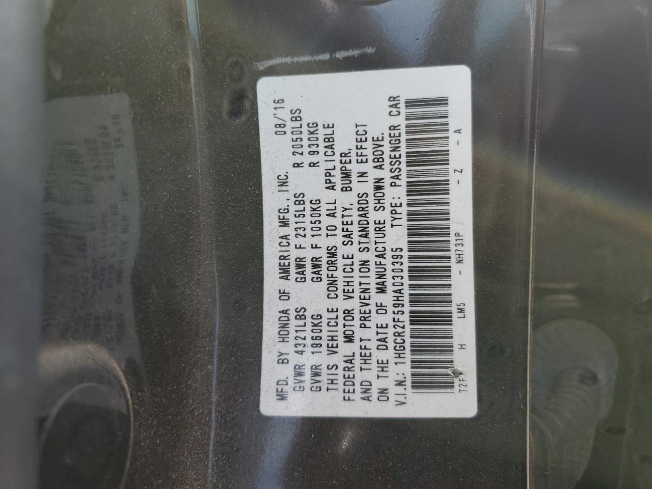 2017 HONDA ACCORD