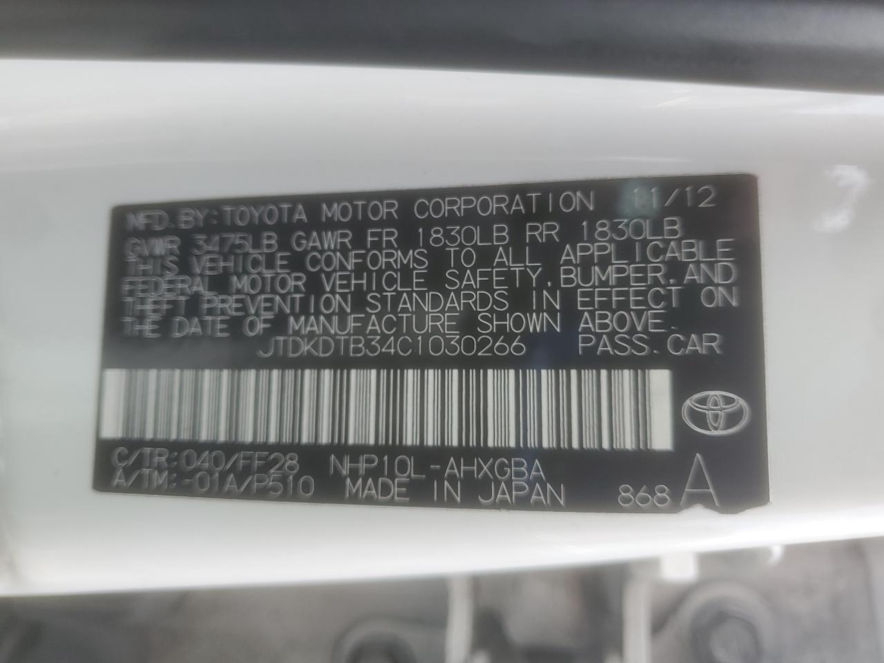 2012 TOYOTA Prius c