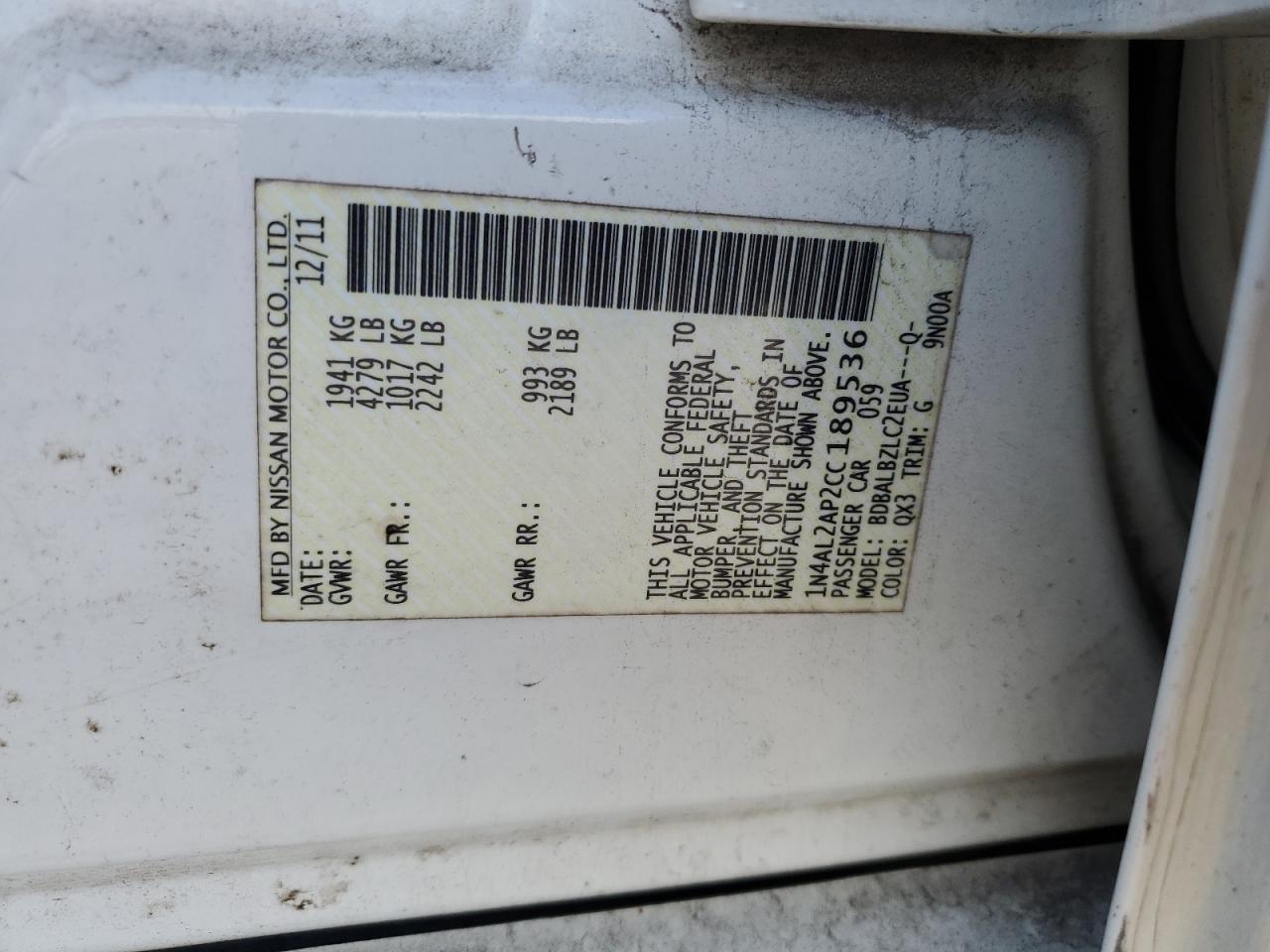 2012 NISSAN ALTIMA