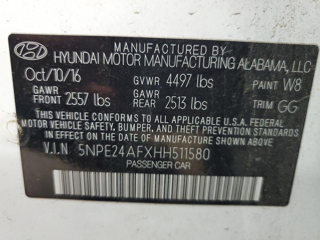 2017 HYUNDAI SONATA