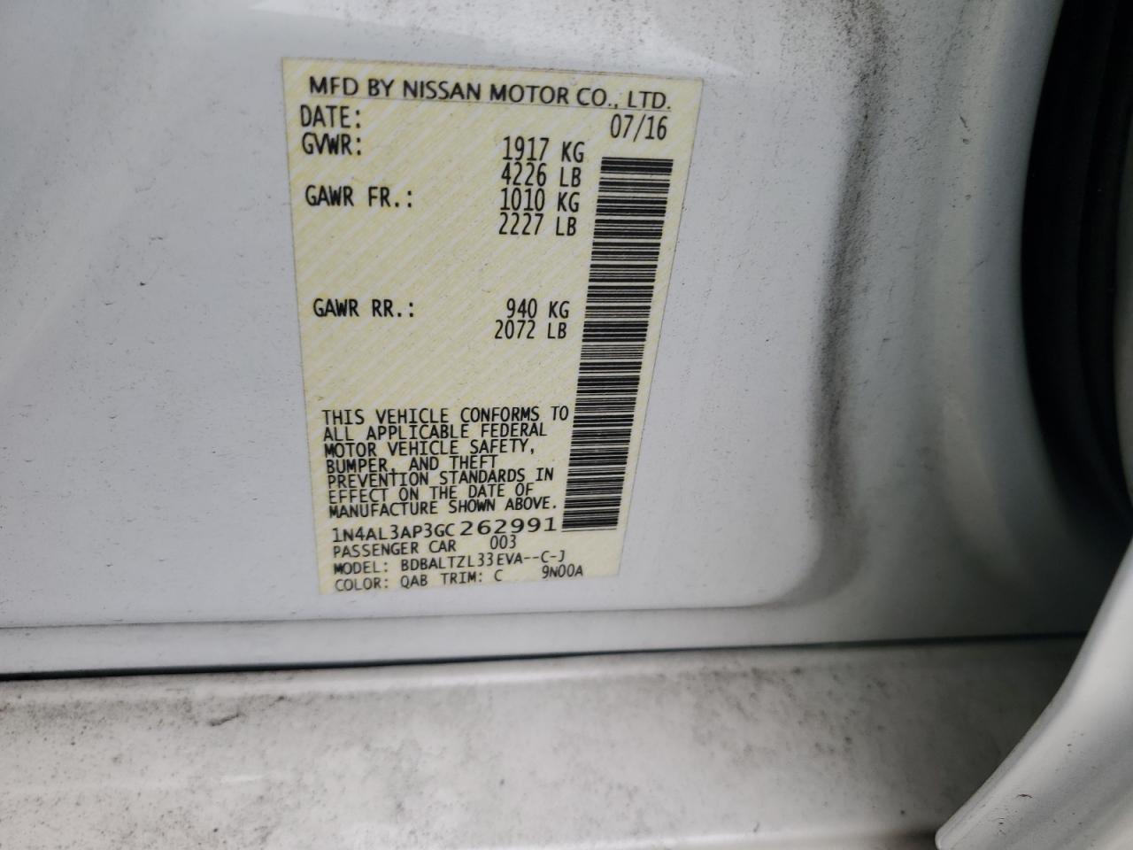 2016 NISSAN ALTIMA