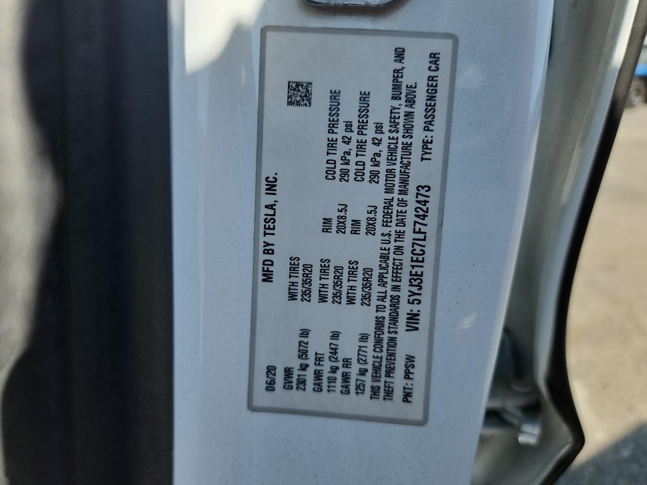 2020 TESLA MODEL 3