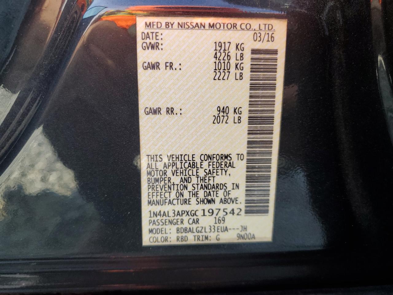 2016 NISSAN ALTIMA