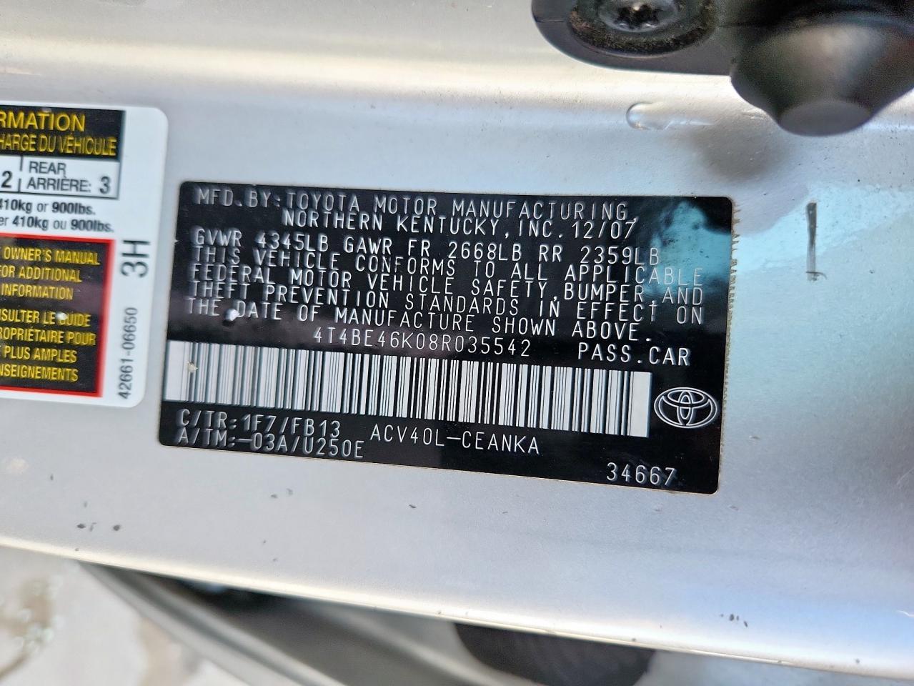 2008 TOYOTA CAMRY