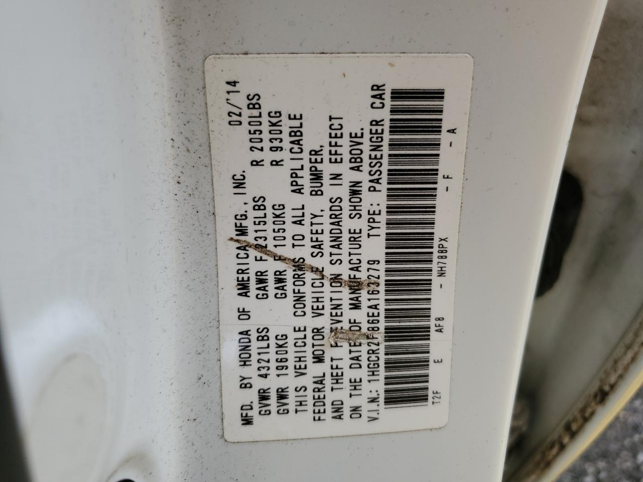 2014 HONDA ACCORD