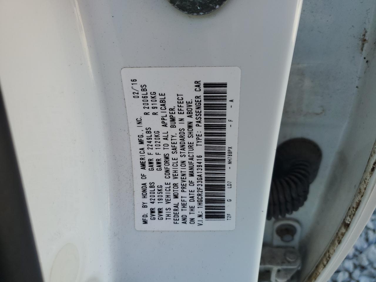 2016 HONDA ACCORD