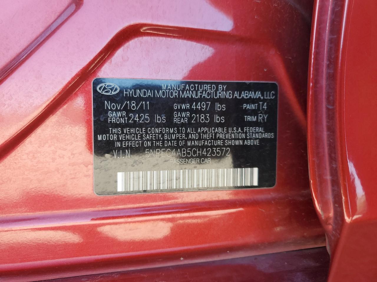 2012 HYUNDAI SONATA