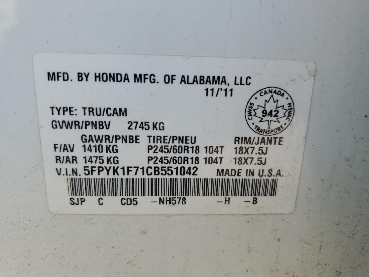 2012 HONDA Ridgeline