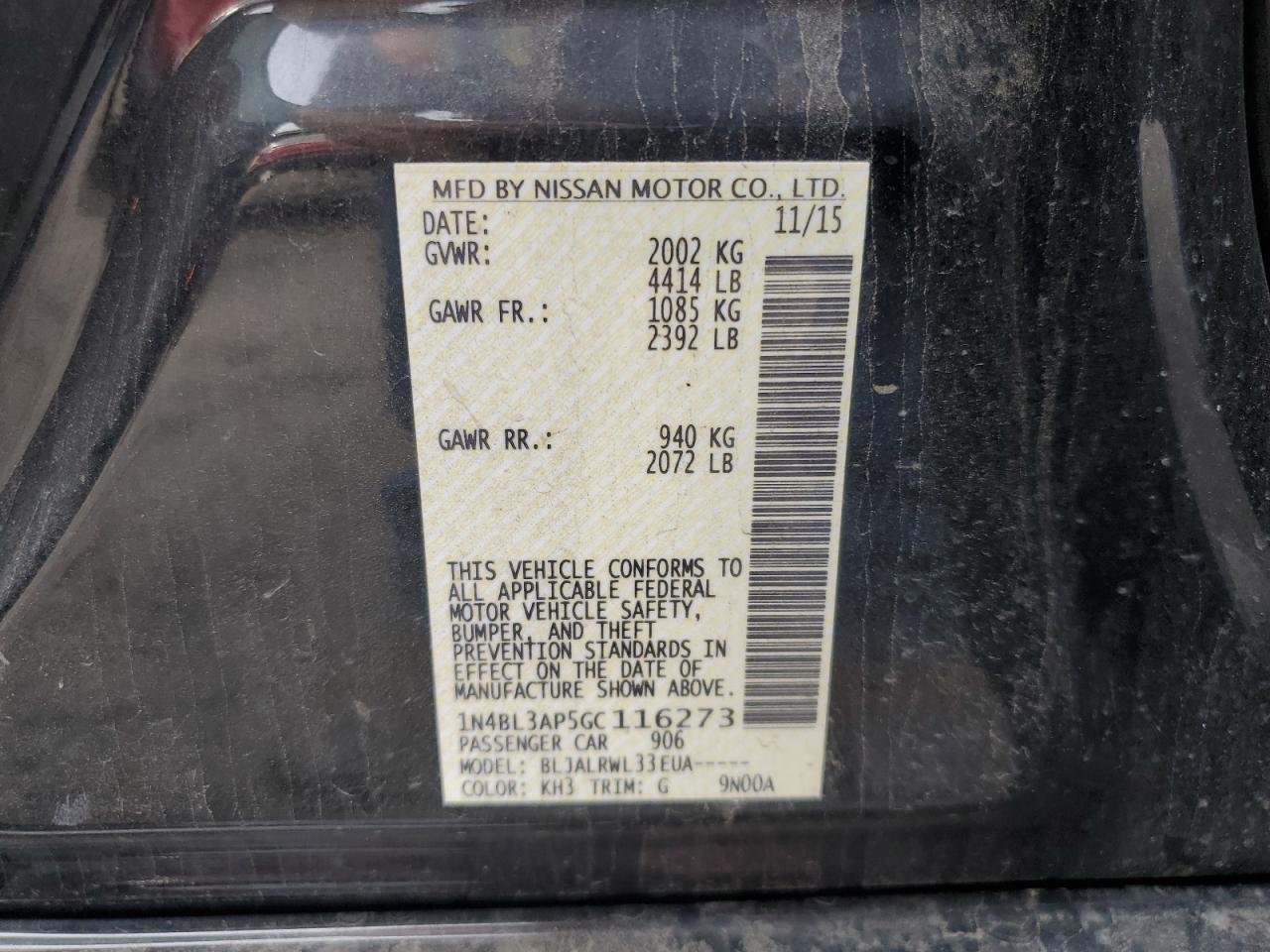 2016 NISSAN ALTIMA