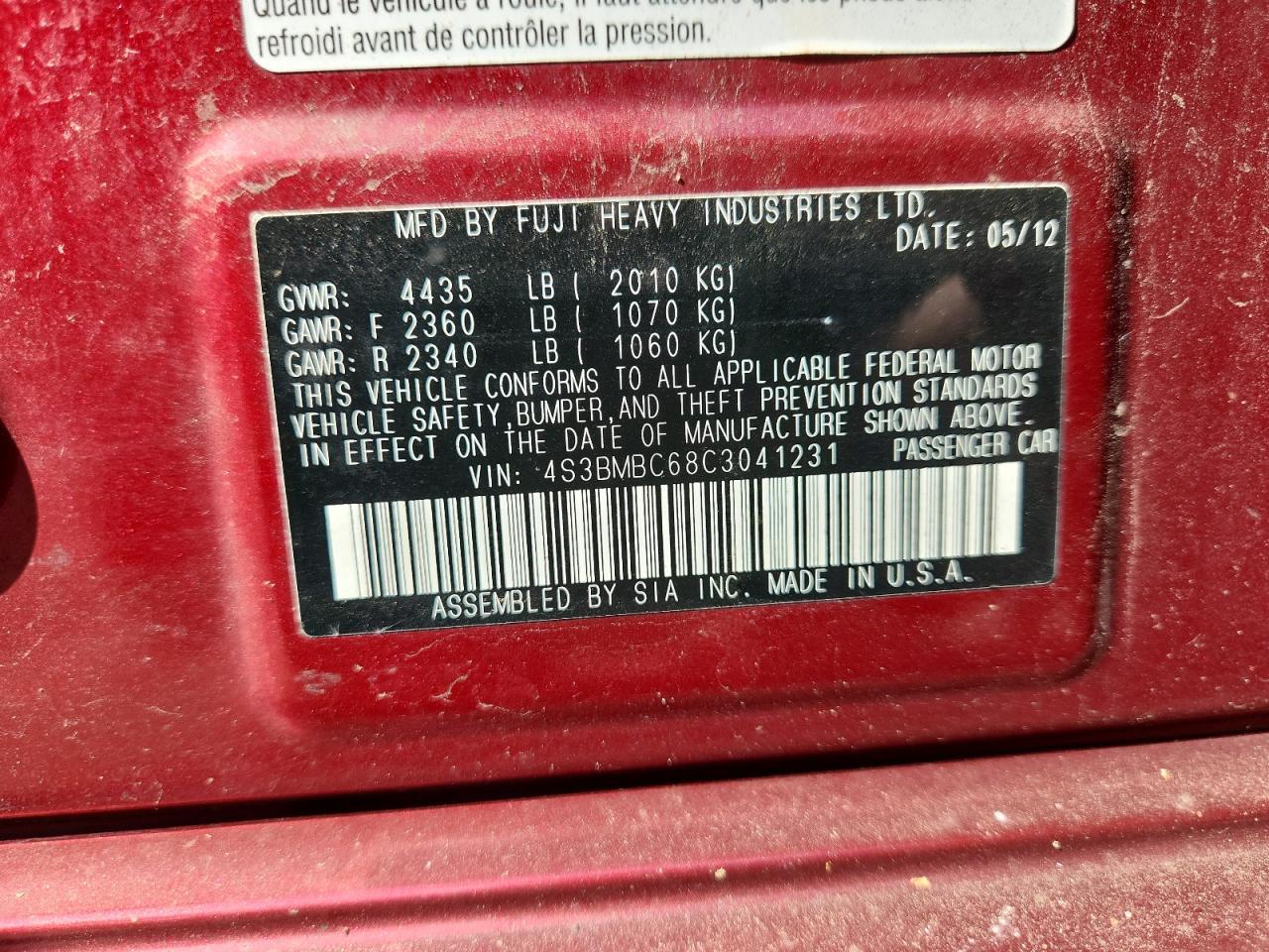 2012 SUBARU Legacy