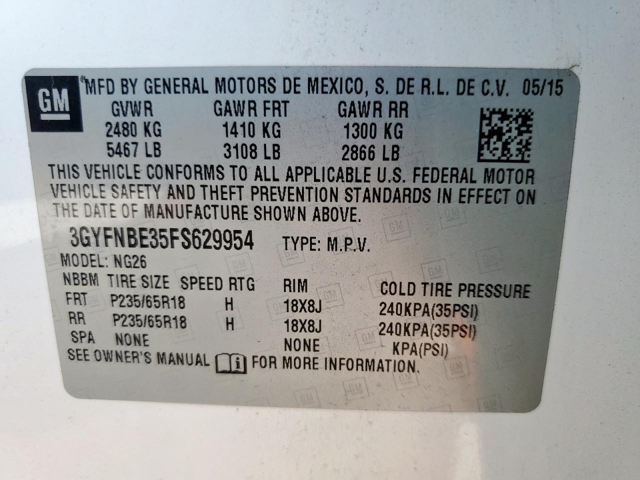 2015 CADILLAC SRX
