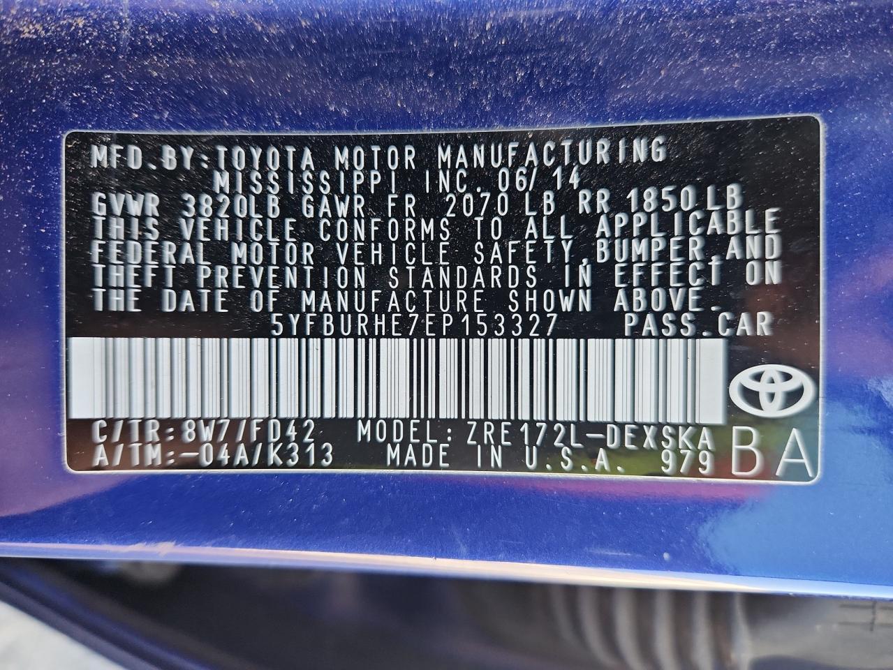 2014 TOYOTA COROLLA
