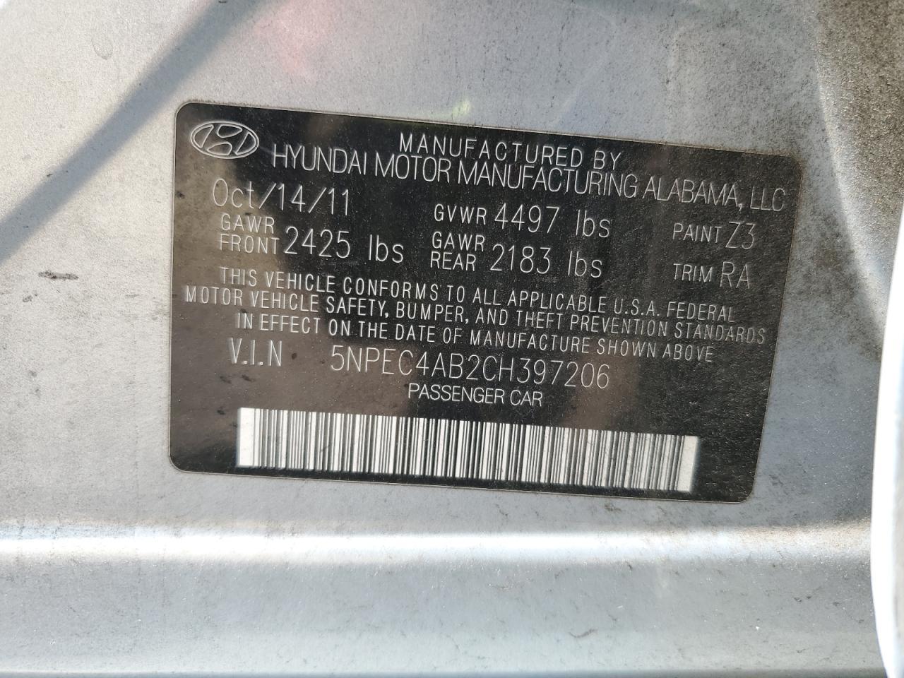 2012 HYUNDAI SONATA