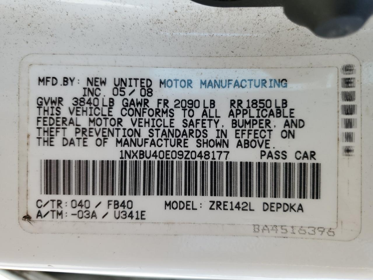 2009 TOYOTA COROLLA