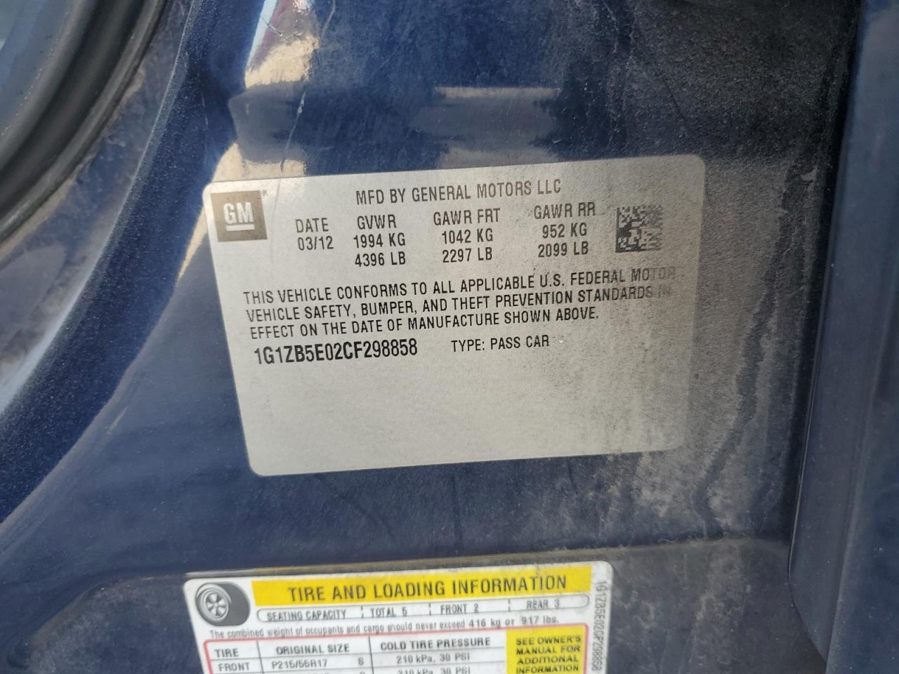 2012 CHEVROLET MALIBU