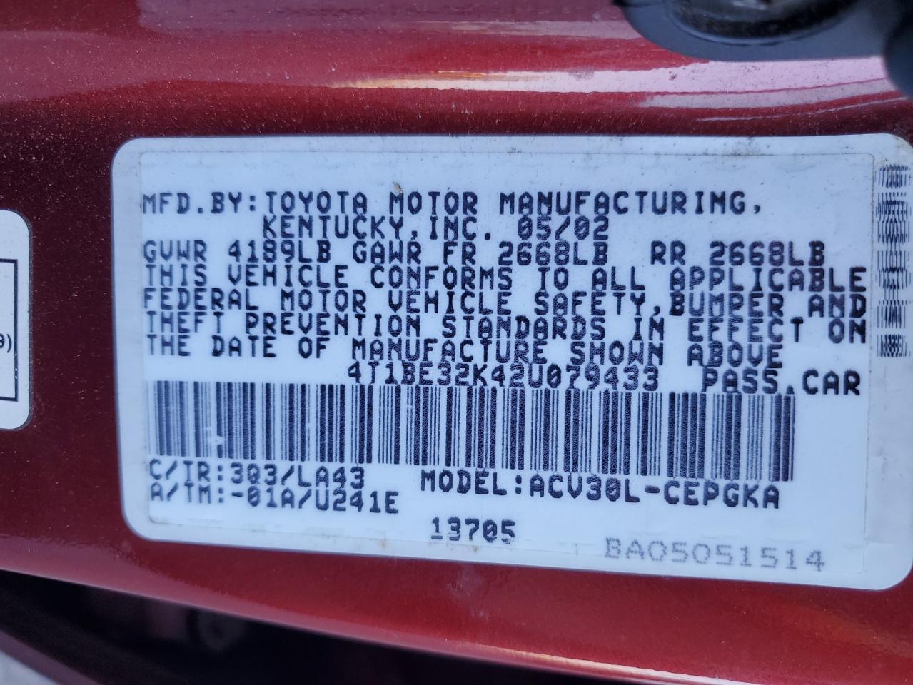 2002 TOYOTA CAMRY