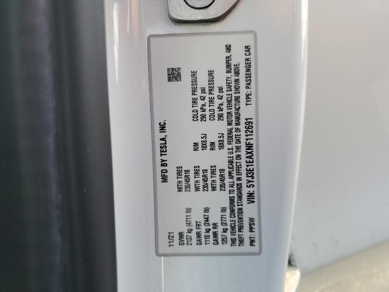 2022 TESLA MODEL 3