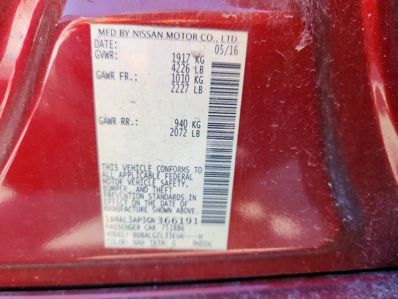 2016 NISSAN ALTIMA