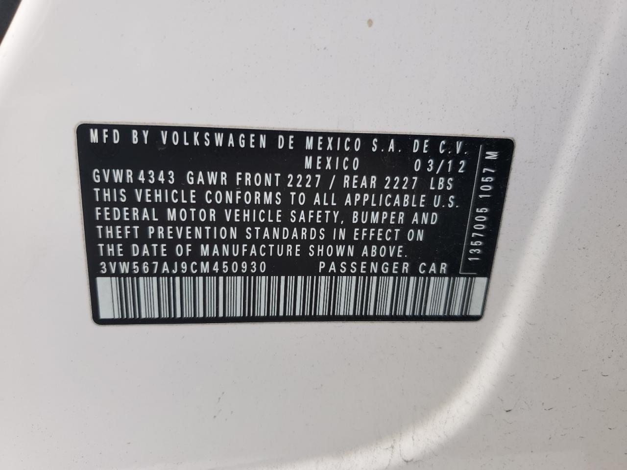 2012 VOLKSWAGEN JETTA