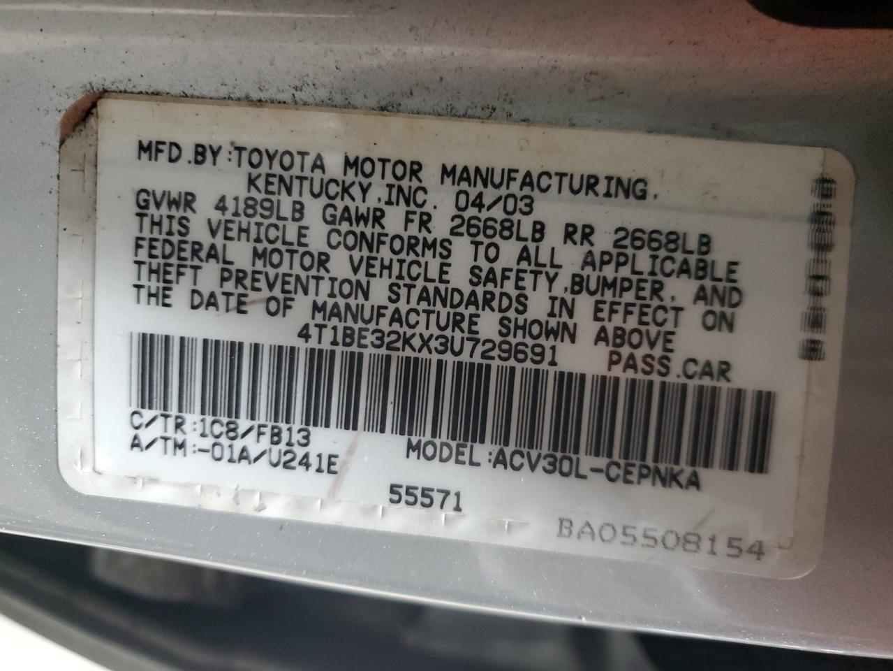 2003 TOYOTA CAMRY