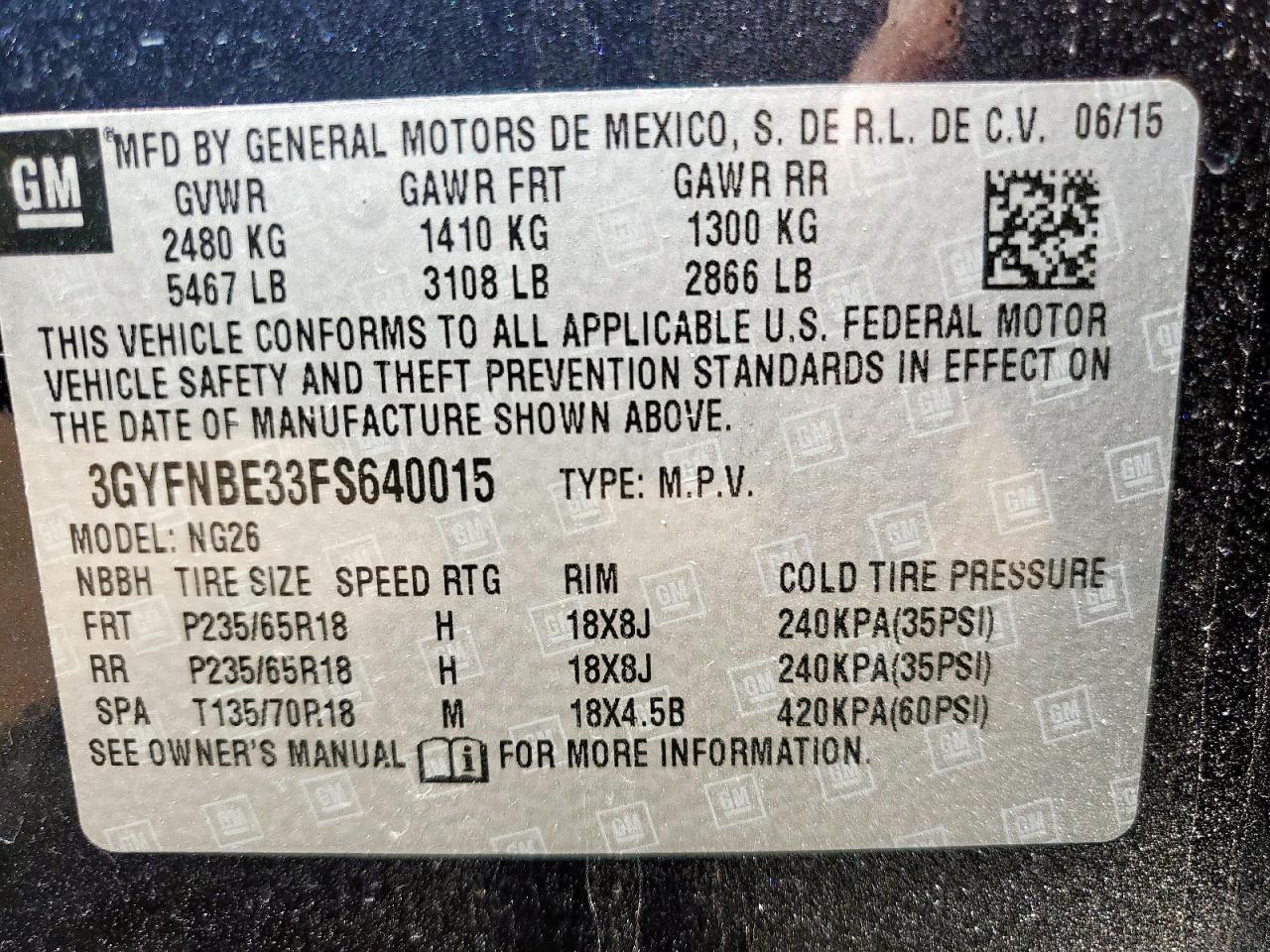 2015 CADILLAC SRX