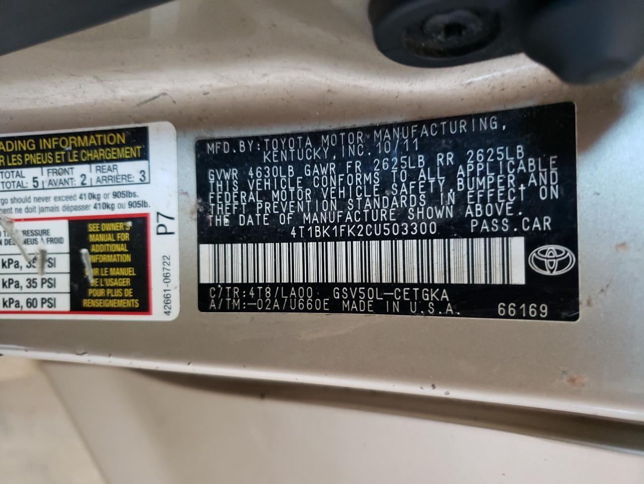 2012 TOYOTA CAMRY