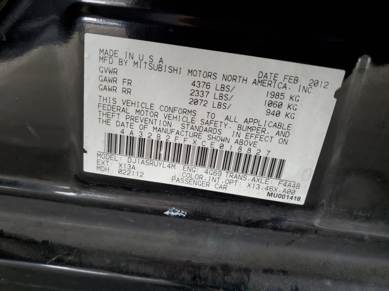 2012 MITSUBISHI Galant