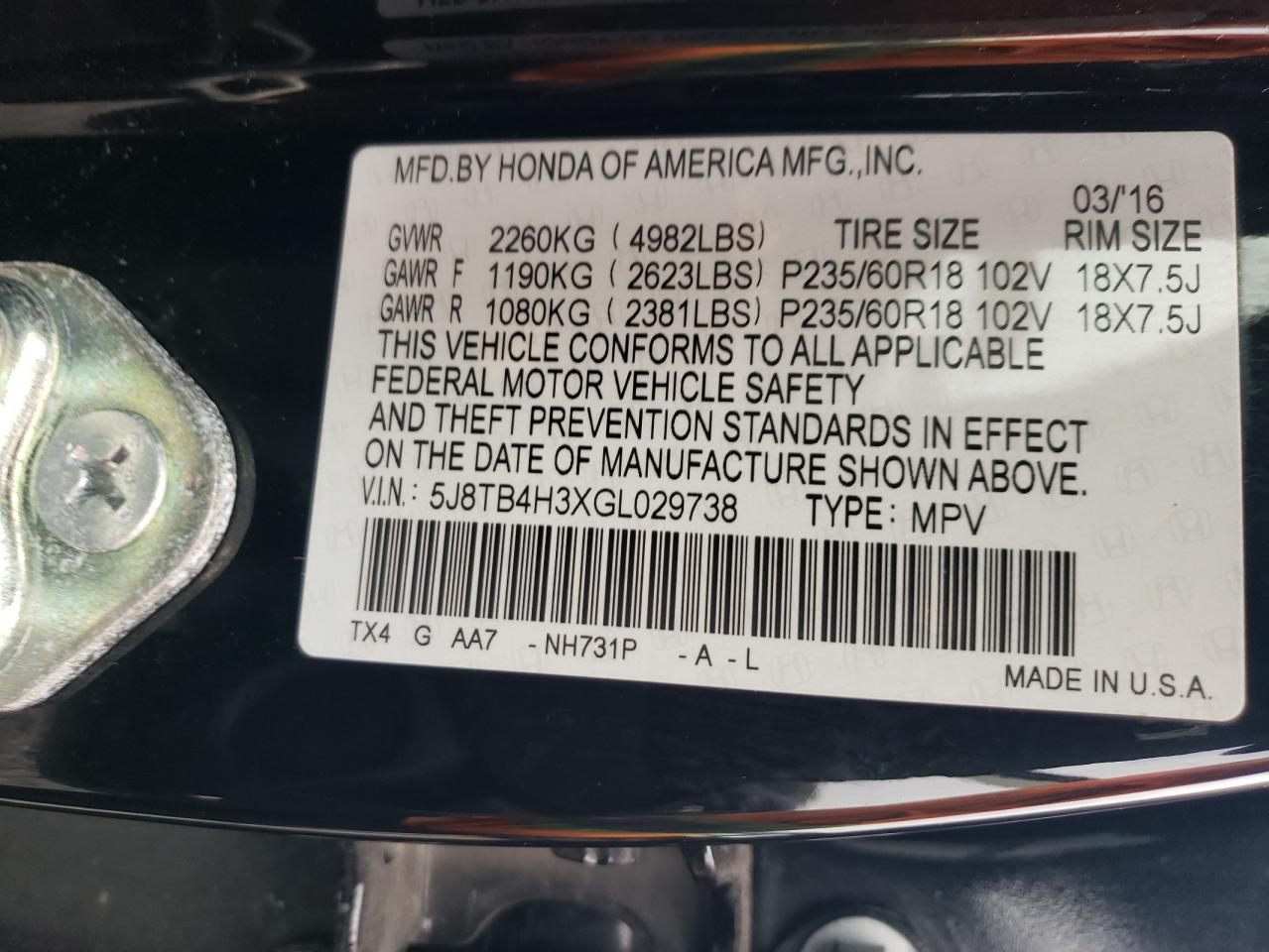 2016 ACURA RDX