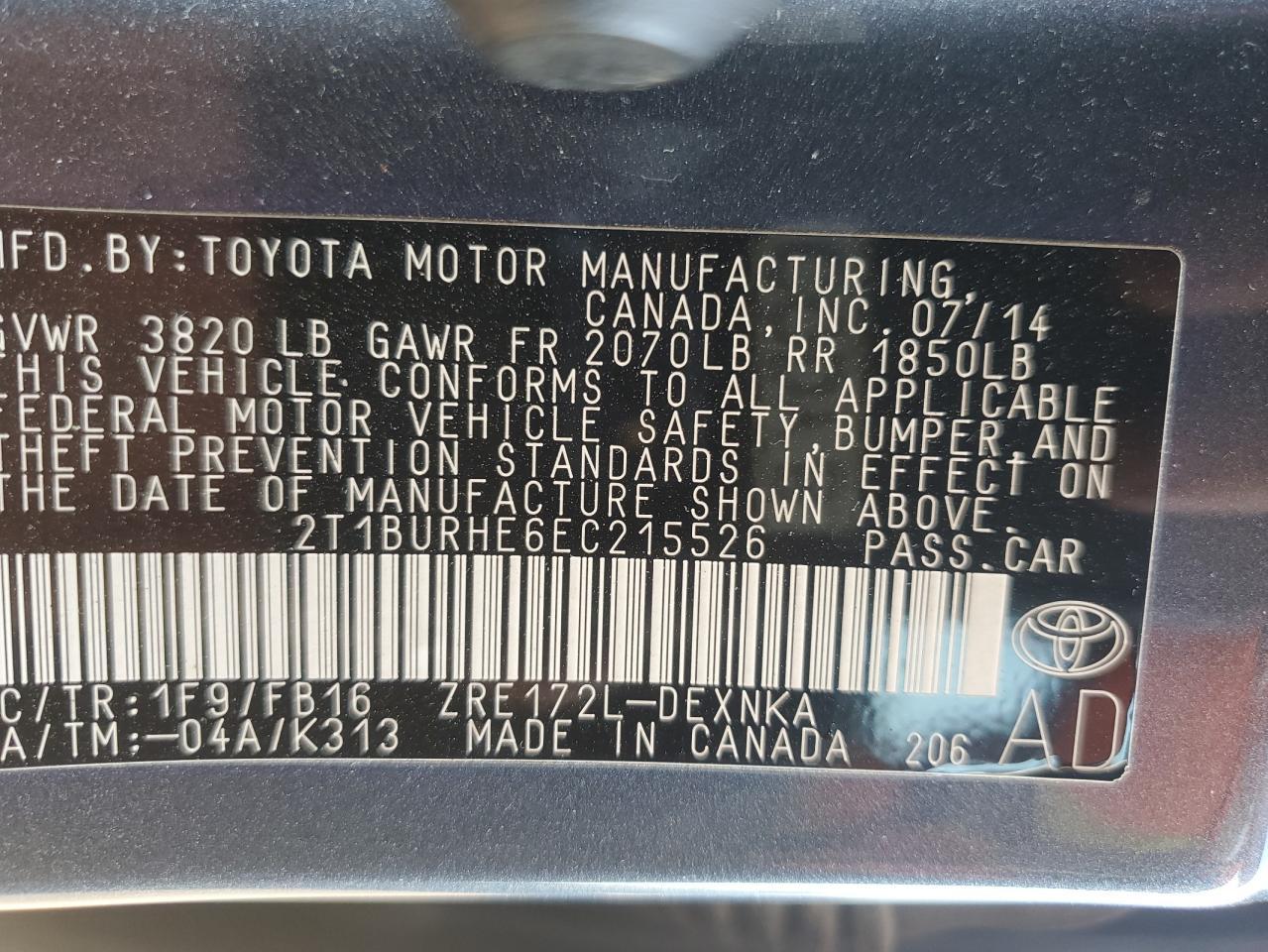 2014 TOYOTA COROLLA
