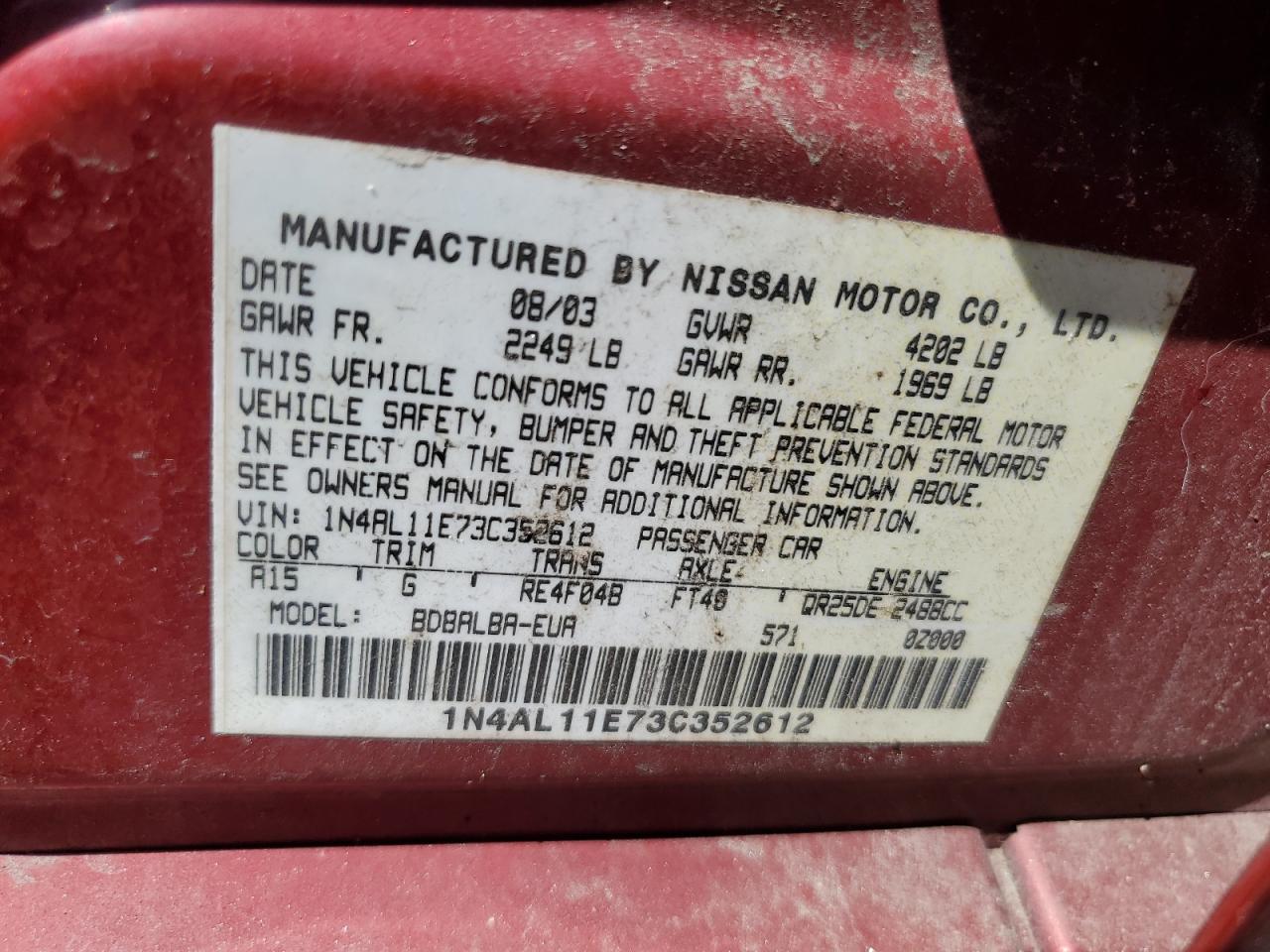 2003 NISSAN ALTIMA