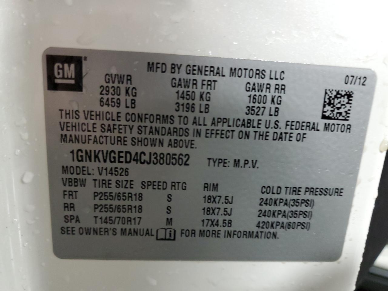 2012 CHEVROLET TRAVERSE