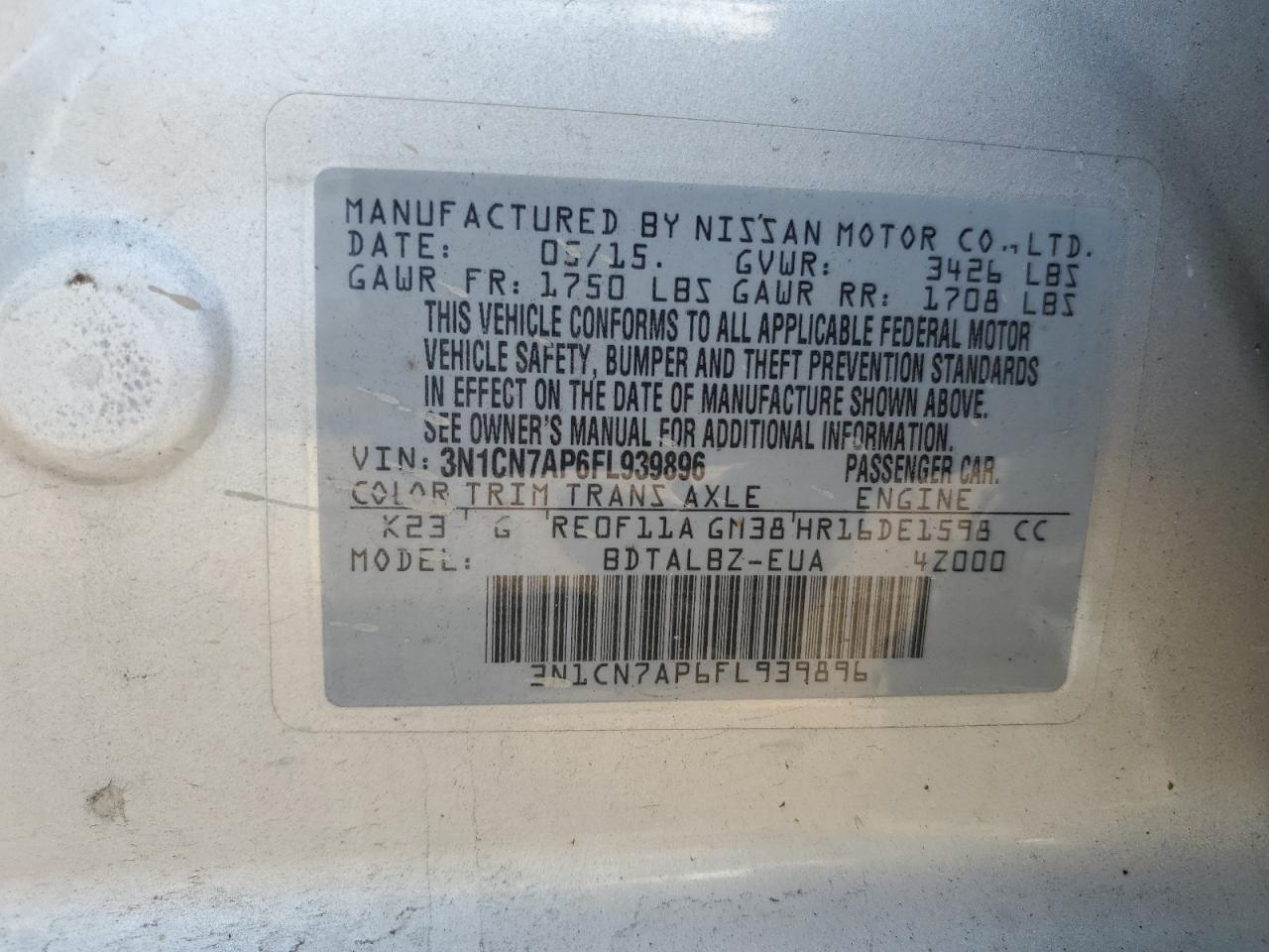 2015 NISSAN VERSA