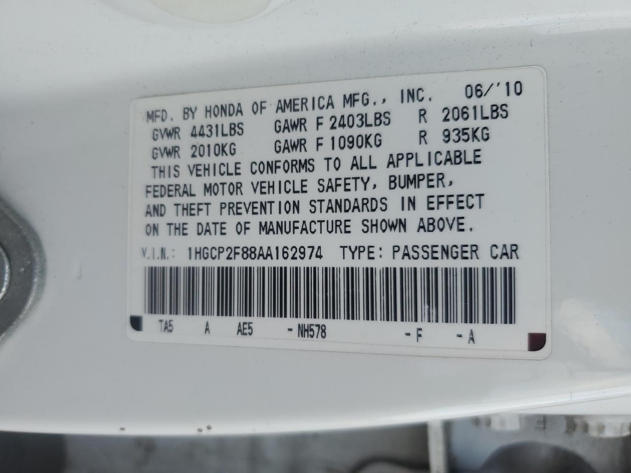 2010 HONDA ACCORD