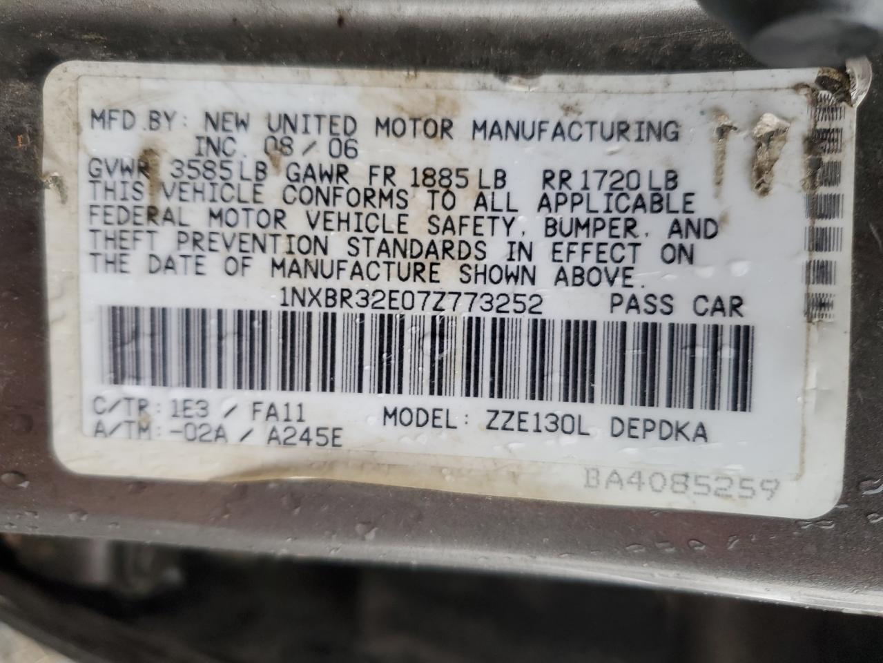 2007 TOYOTA COROLLA