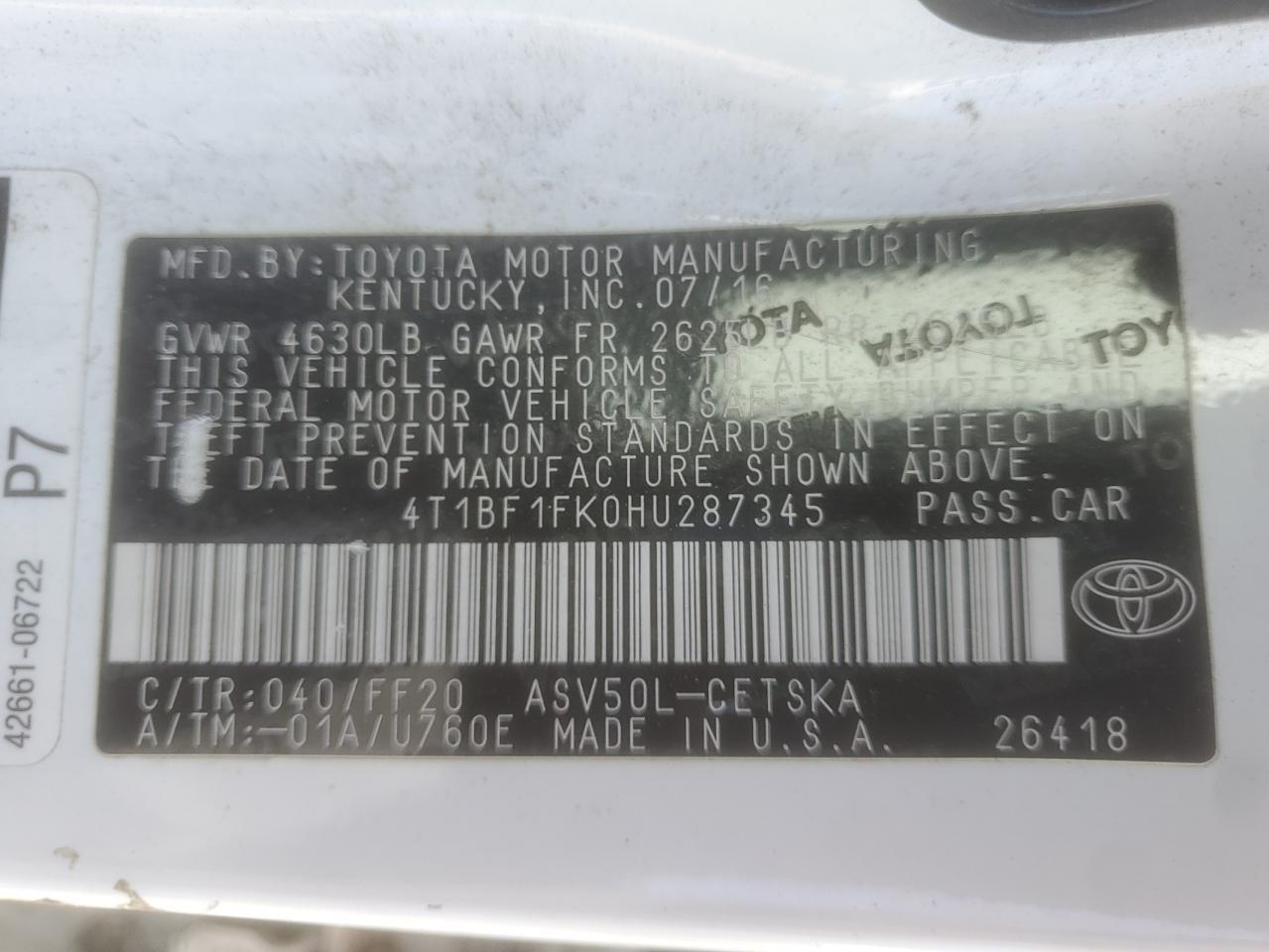 2017 TOYOTA CAMRY