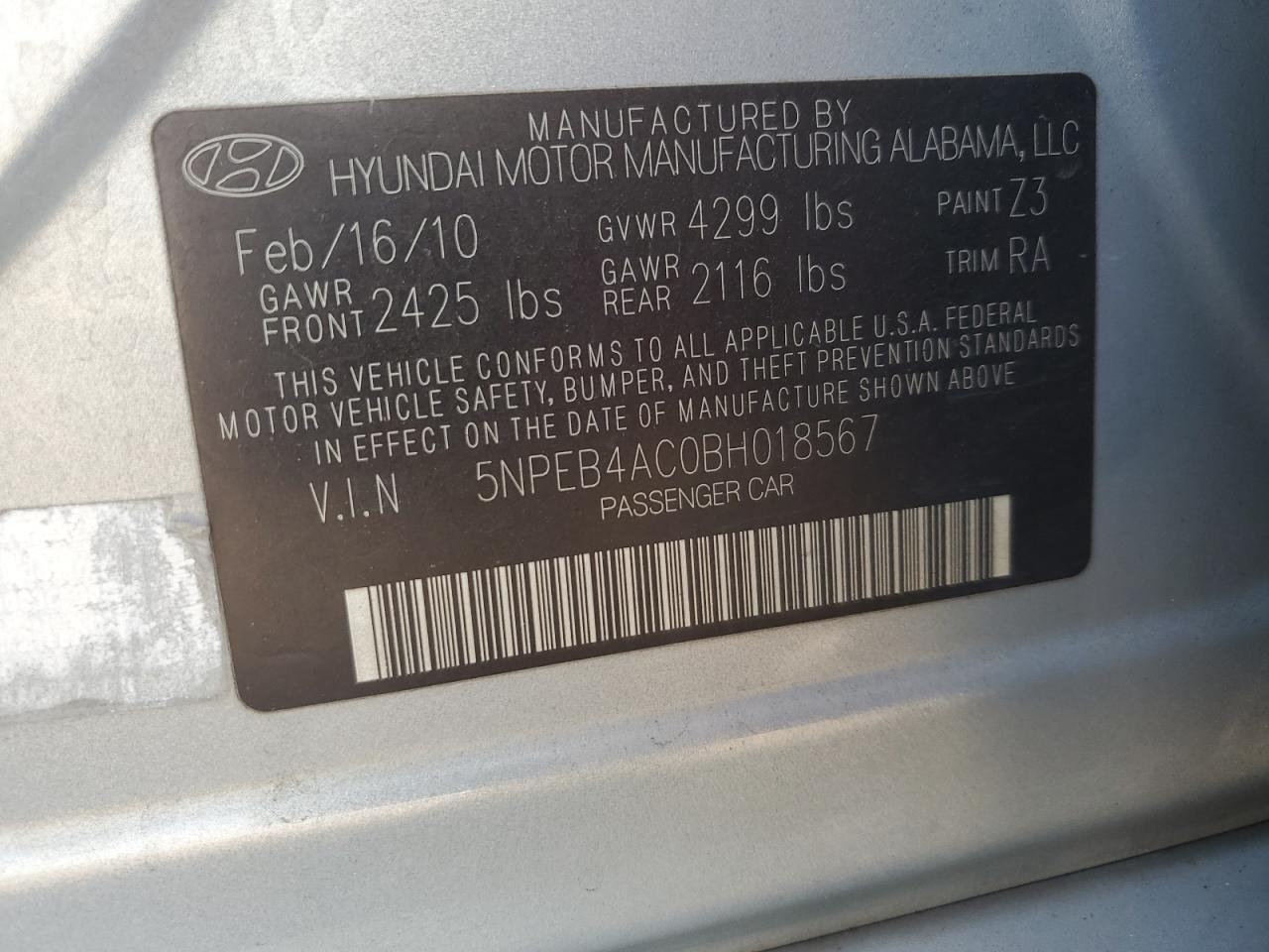 2011 HYUNDAI SONATA