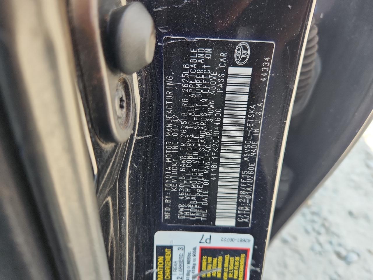 2012 TOYOTA CAMRY
