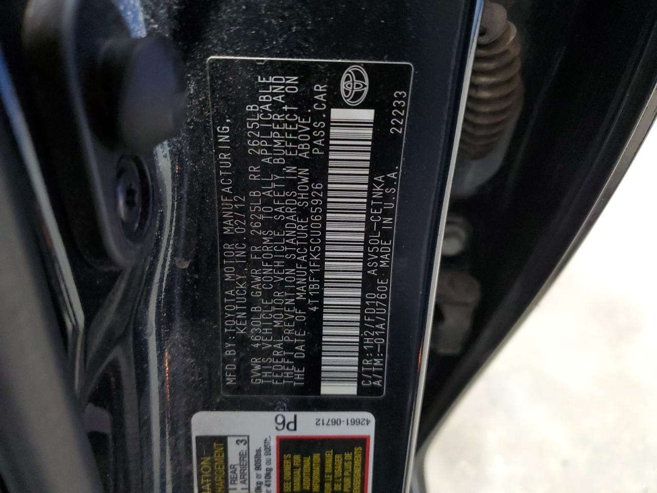 2012 TOYOTA CAMRY