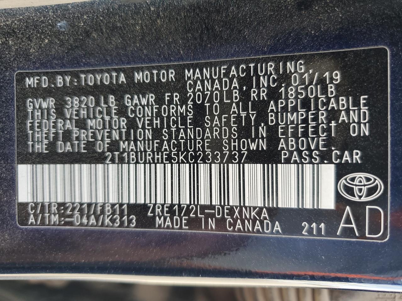 2019 TOYOTA COROLLA