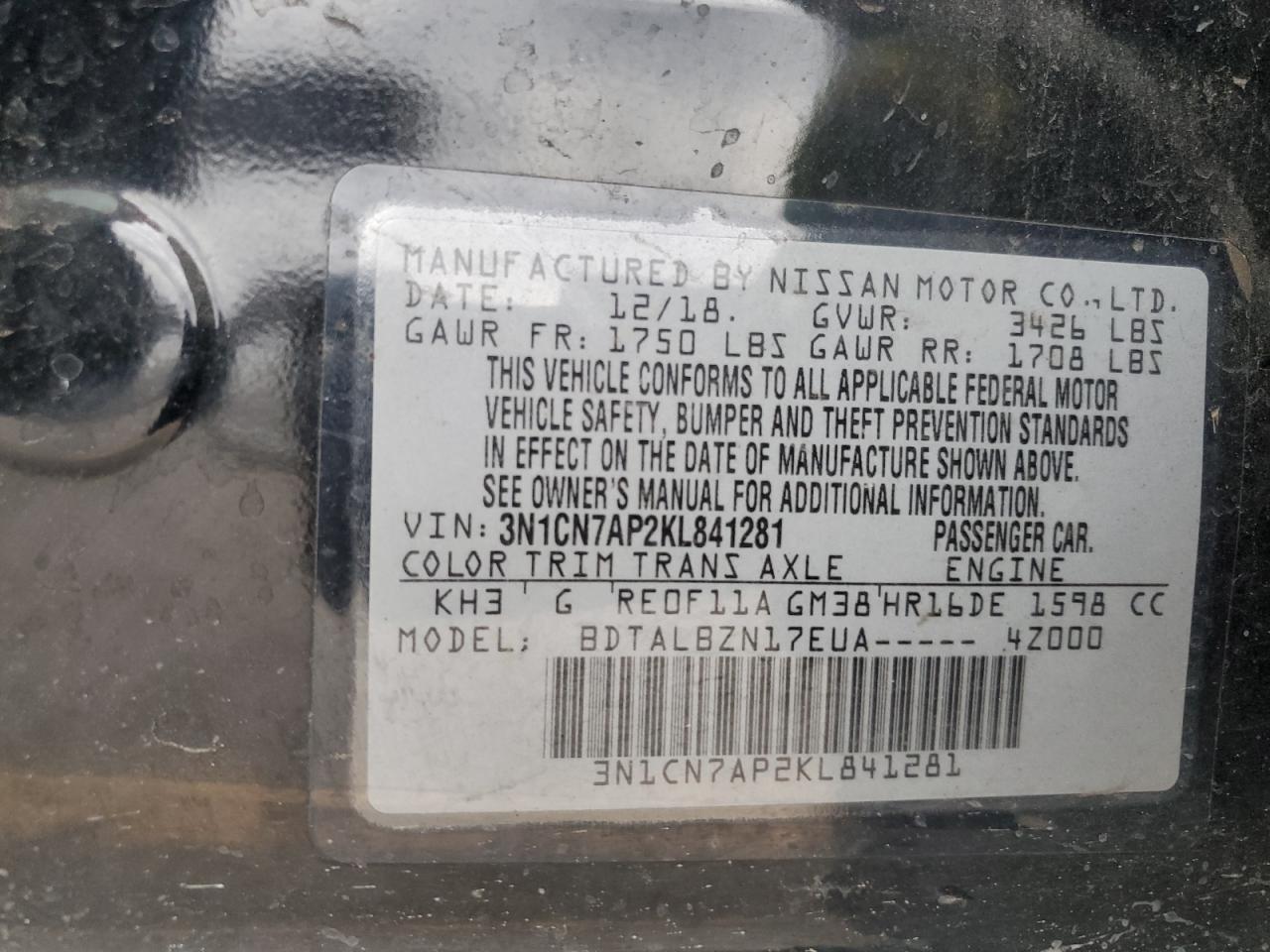2019 NISSAN VERSA